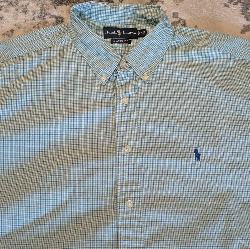 Polo Ralph Lauren Classic Fit Shirt Green Plaid Mens XXL Short Sleeve Button Up - Picture 3 of 14